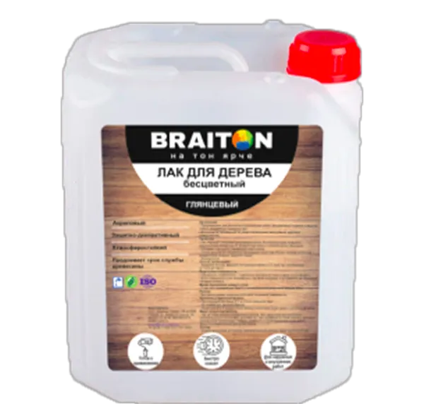 Лак для дерева ГЛЯНЦЕВЫЙ бесцветный Braiton Paint акриловый ВД